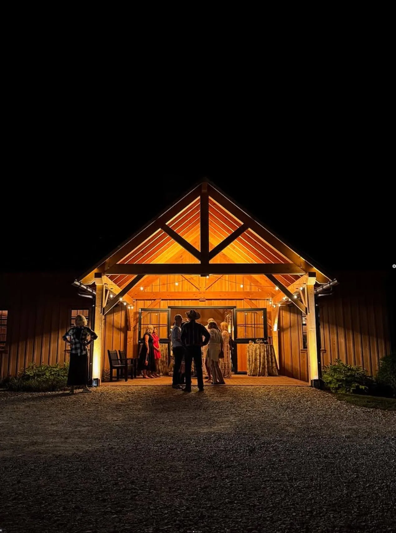 The Barn at Historic Buck Run Farm at night