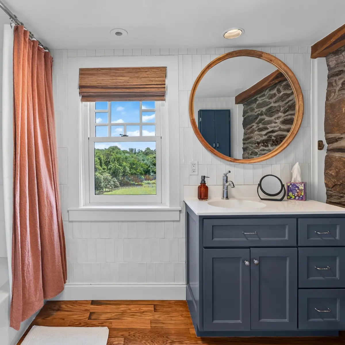 Bathroom with original stone wall
